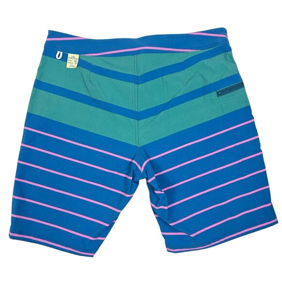 J. Crew 9” Inseam Long Board Shorts Blue Green Striped Swim Men’s 32 - Picture 2 of 8